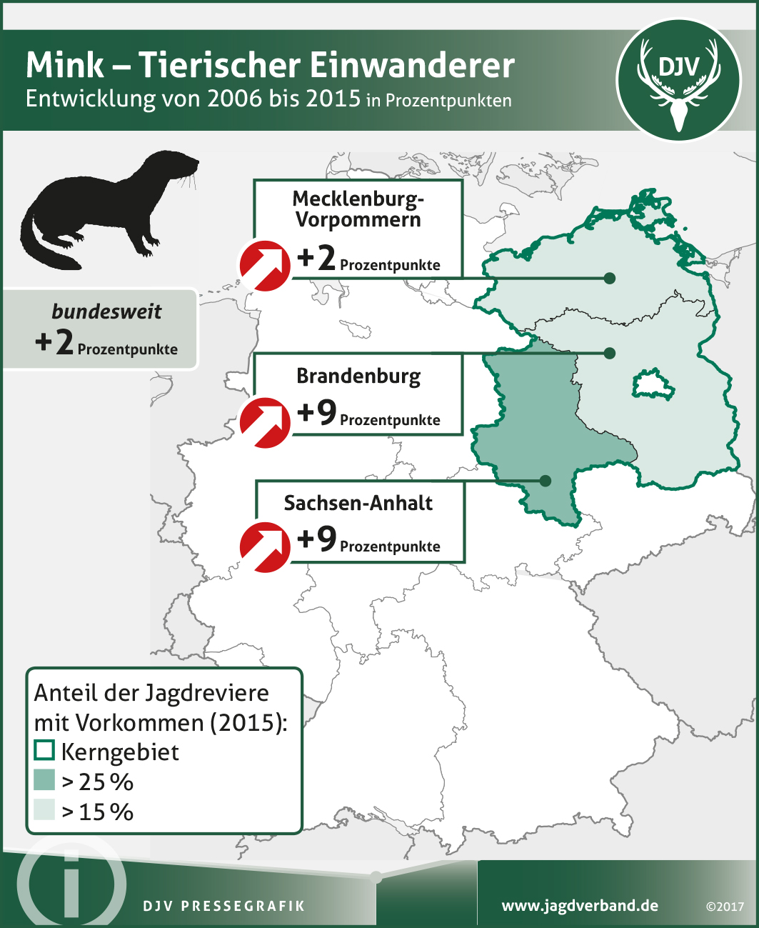 Mink: Verbreitung 2006-2015