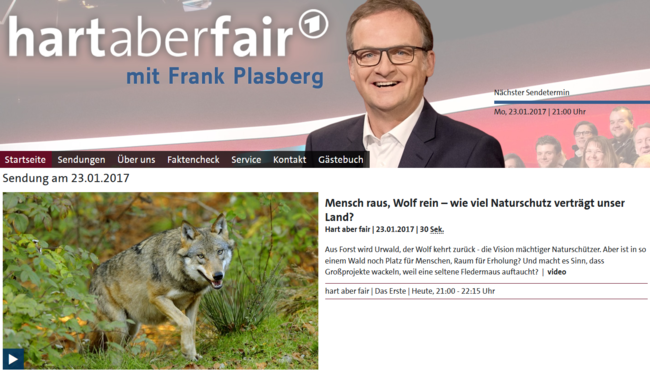 Der Wolf als Thema bei hart aber fair.