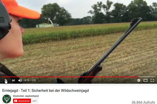 Der DJV zeigt in einem YouTube-Video, welche Sicherheitsvorkehrungen bei Erntejagden zu beachten sind.