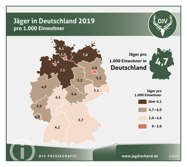 Jäger in Deutschland 2019 pro 1.000 Einwohner
