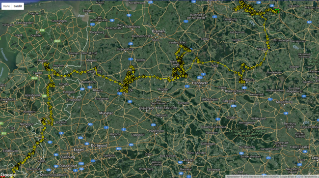 Wanderroute eines Wolfes von Mecklenburg-Vorpommern nach Belgien