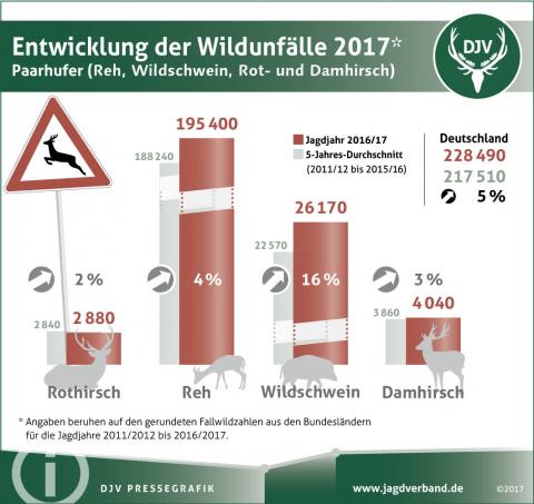 Entwicklung der Wildunfälle 2017