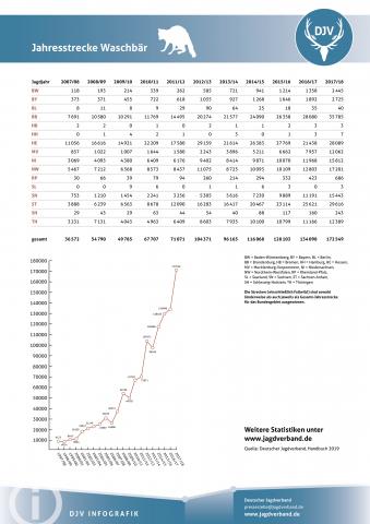 Waschbär: Jagdstatistik 2007-2018