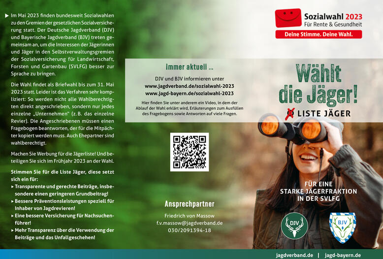 DJV und BJV informieren in gemeinsamer Broschüre über die Sozialwahl. Sie rufen auf, Liste "Jäger" zu wählen. 