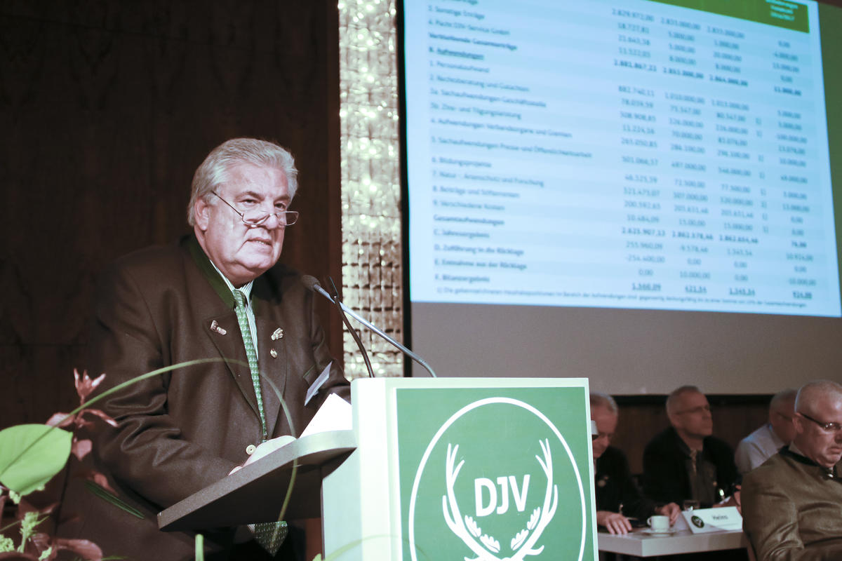 DJV-Schatzmeister Kurt Alexander Michael (Präsident LJV Rheinland-Pfalz) stellt den Jahresabschluss 2015 vor und erläutert den Haushaltsplan 2017 sowie die mittelfristige Finanzplanung des Dachverbandes. 